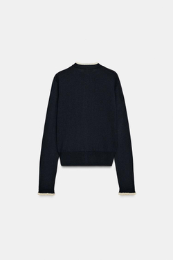 ZARА КАРДИГАН С КОМБИНИРОВАННОЙ КРУЖЕВНОЙ ОТДЕЛКОЙ, МОРСКОЙ СИНИЙ