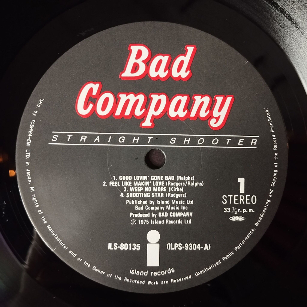 Винтажная виниловая пластинка LP Bad Company Straight Shooter (Japan 1975) (No Obi) Wild Fire Women