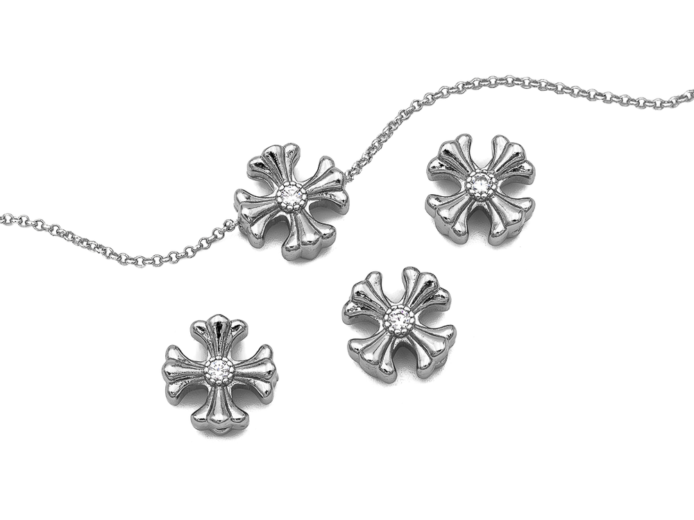 Бусина "Крест" 11,5мм, с фианитами