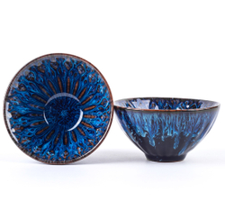 278210 Пиала ГЛАЗУРЬ ЦЗЮНЬЯО "Конус", 100 мл d=9,5 h=5, голубая с красным, керамика