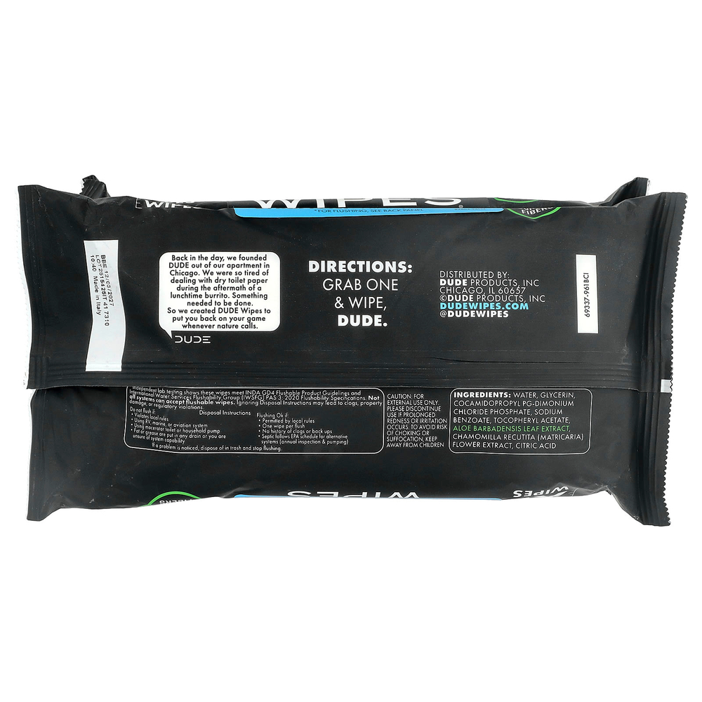 Dude Products, Flushable Wipes, XL, Fragrance Free , 3 Pack, 48 Wipes Each