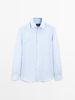 Massimo Dutti Льняная рубашка, небесно-голубой