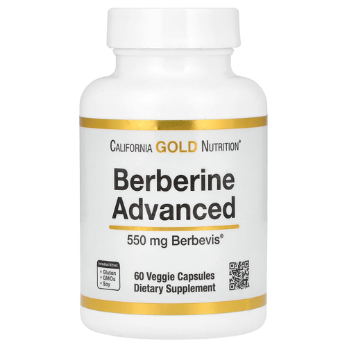 California Gold Nutrition, Berberine Advanced, фитосома Berbevis с фосфолипидным комплексом берберина и подсолнечным лецитином, 550 мг, 60 растительных капсул