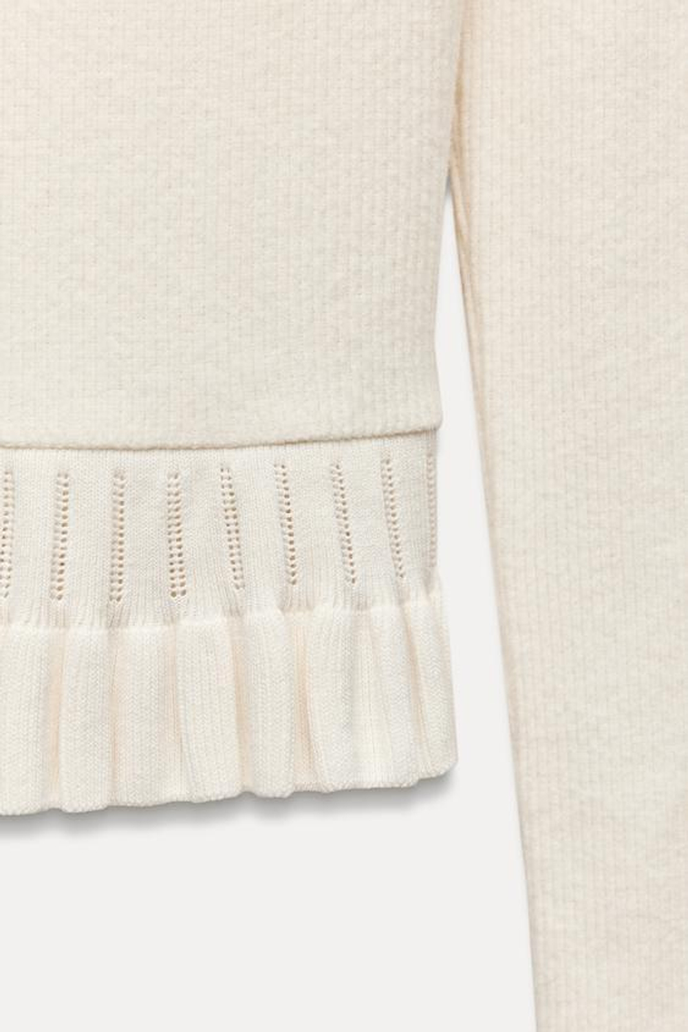 ZARA СВИТЕР ИЗ МЯГКОЙ ТКАНИ С ВОЛАНОМ, ЭКРЮ