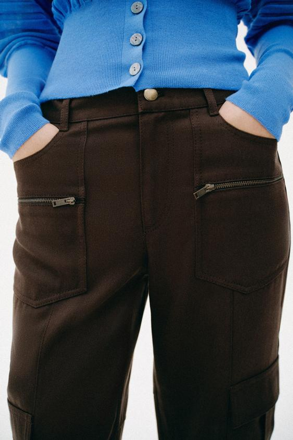 ZARA БРЮКИ КАРГО КАПРИ, КОРИЧНЕВЫЙ