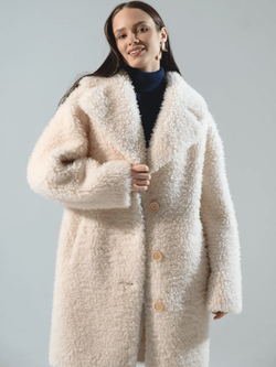 Шуба женская из 100% овечьей шерсти мериноса на зиму, жемчужная, SilverFox