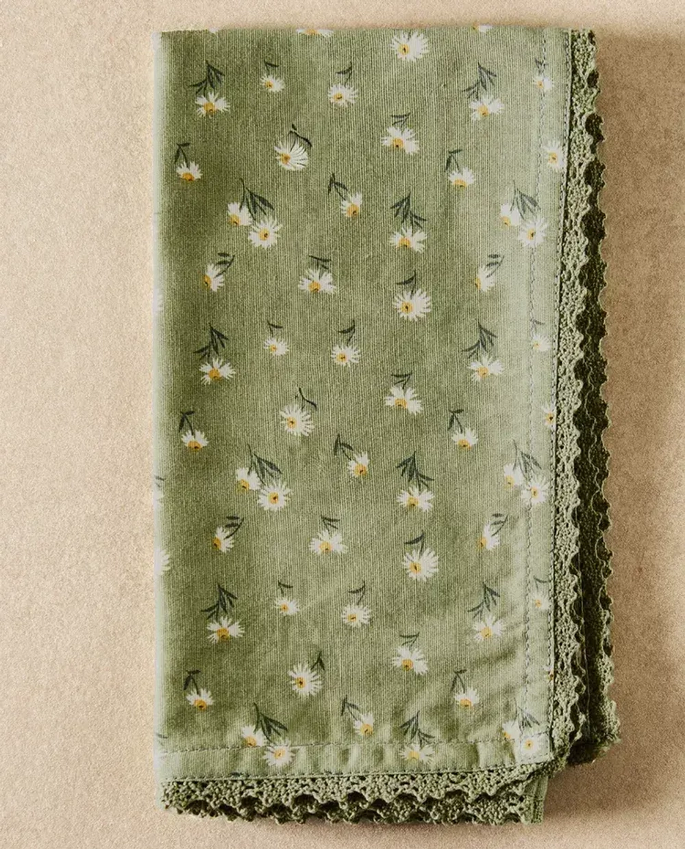 ZARA HOME САЛФЕТКИ ИЗ ХЛОПКА С ПРИНТОМ «РОМАШКИ» (НАБОР ИЗ 2 ШТ.), ЗЕЛЕНЫЙ