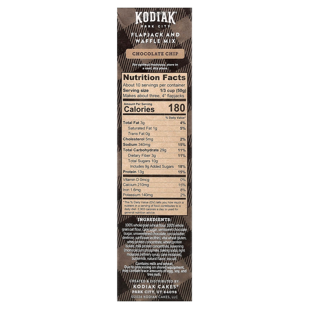 Kodiak Cakes, Power Cakes®, смесь для выпекания флапджека и вафель, с шоколадной крошкой, 510 г (18 унций)