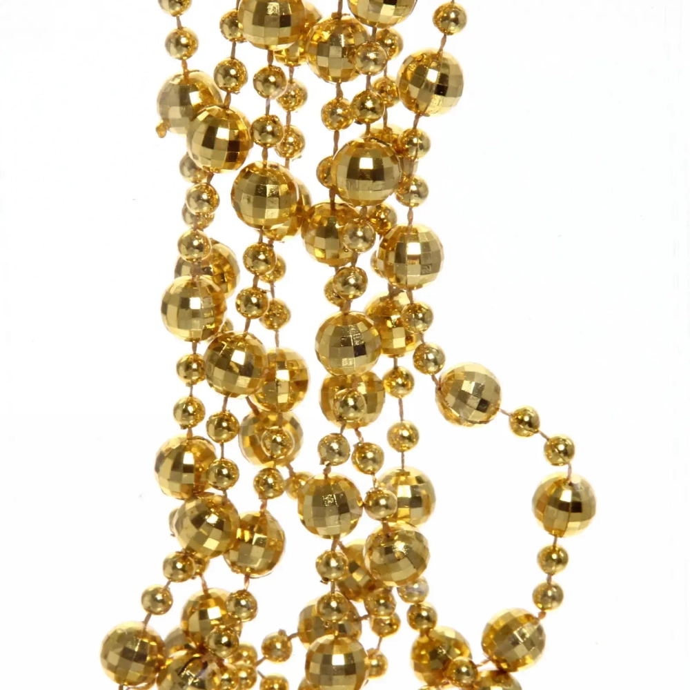 Бусы на елку 2,5м «Шарик Дискобол» d-5мм, Золото