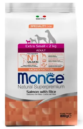 Сухой корм Monge Dog Speciality Line Monoprotein Mini для взрослых собак мелких пород, из лосося с рисом 800 г