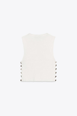 ZARA ТРИКОТАЖНЫЙ ТОП В РУБЧИК, БЕЛЫЙ