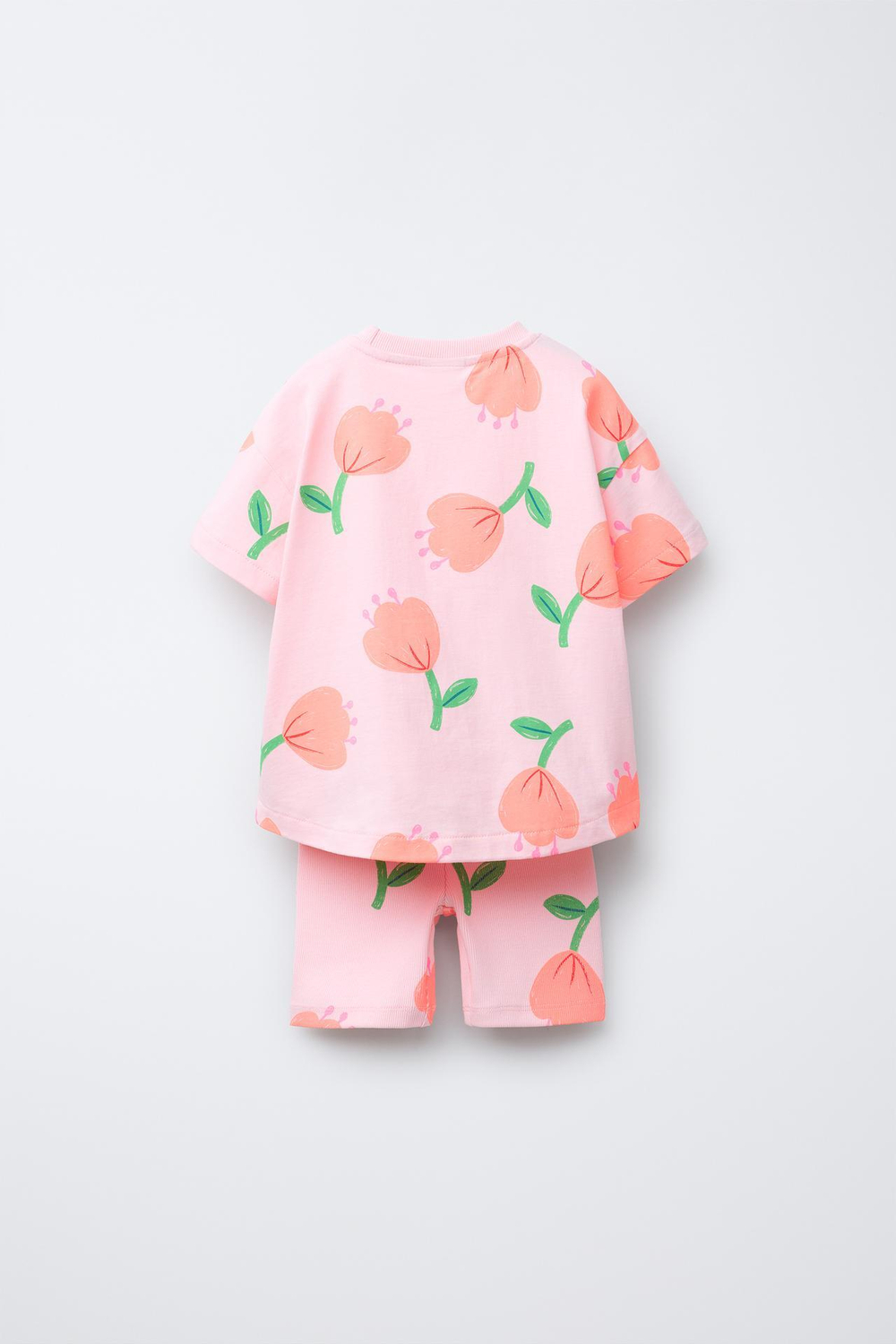 ZARA КОМПЛЕКТ ИЗ ФУТБОЛКИ И ВЕЛОСИПЕДОК С ПРИНТОМ, СВЕТЛО-РОЗОВЫЙ