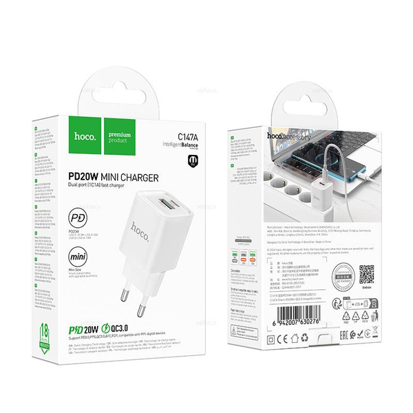 Зарядное устройство Hoco C147A PD20W+QC3.0 (white)