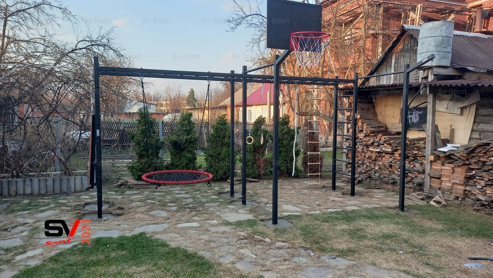 Монтаж уличной шведской стенки Sv Sport Рукоход х 2 (8 вертикальных столбов)