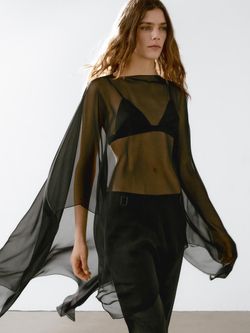 Massimo Dutti Накидка из 100% шелка, натуральный, черный