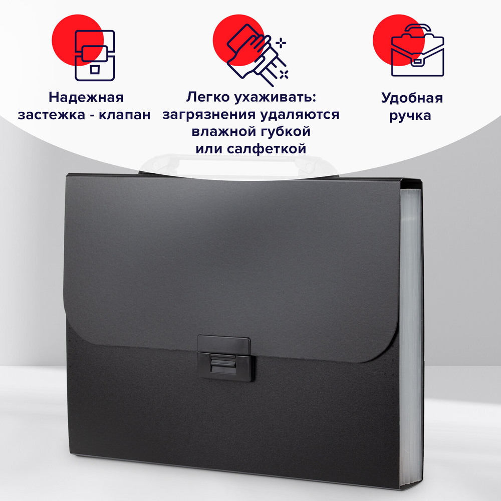 Папка-портфель пластиковая BRAUBERG "Energy" А4 (330х256х32 мм) 7 отделений черная (3 штуки в упаковке)