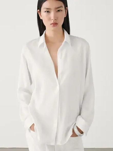 Massimo Dutti Легкая рубашка классического кроя из 100% лиоцелла, белый