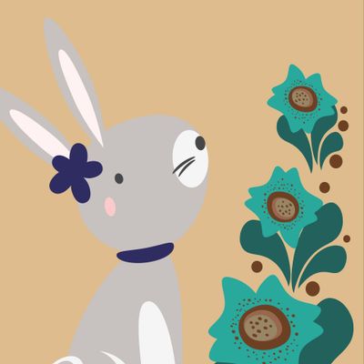 Кролик на с цветами