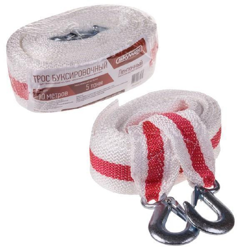 Трос буксировочный лента 5 т 10 м 2 крюка Skyway