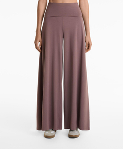 OYSHO Брюки-палаццо из хлопковой смеси с отворотом на талии, коричневый