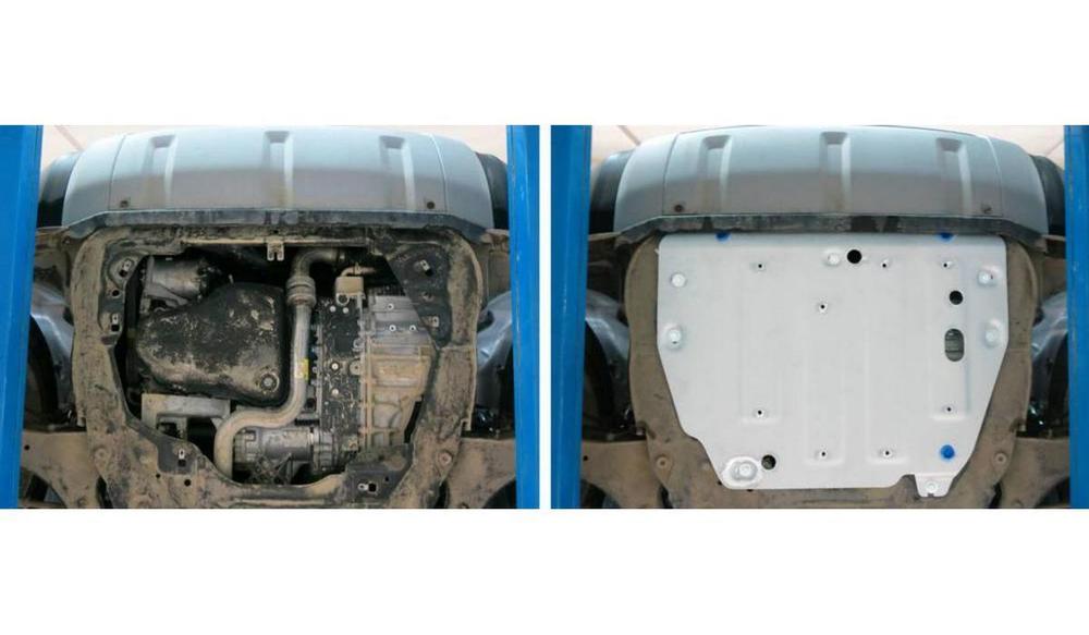 Защита картера и КПП Rival для Jaguar E-Pace (V - 2.0D (150 л.с.)) АКПП 4WD 2017-н.в./Land Rover Discovery Sport (V - 2.0 (240 л.с.); 2.0D (150/180 л.с.); 2.2D (150/188 л.с.)) 2014-2019/Land Rover Range Rover Evoque I (V - все) 2011-2018, штампованная, алюминий 4 мм, с крепежом, 333.3103.1