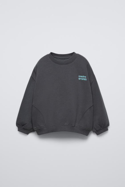 ZARA ОДНОТОННАЯ ТОЛСТОВКА С НАДПИСЬЮ, АНТРАЦИТОВО-СЕРЫЙ