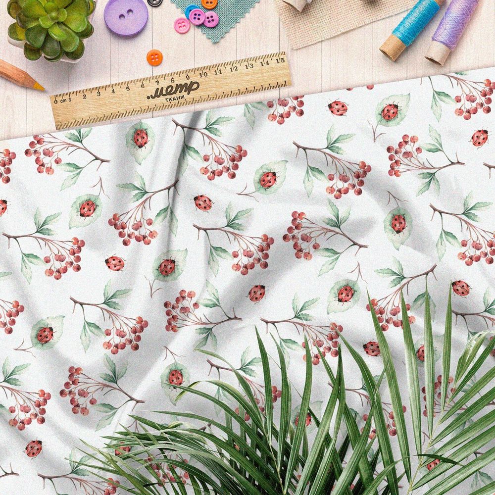 Ткань блэкаут рябина на ветках