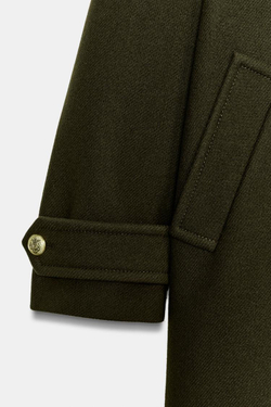 ZARA АСИММЕТРИЧНОЕ ПАЛЬТО ИЗ СМЕСОВОЙ ШЕРСТИ С ПУГОВИЦАМИ — ZW COLLECTION, ТЕМНЫЙ ХАКИ