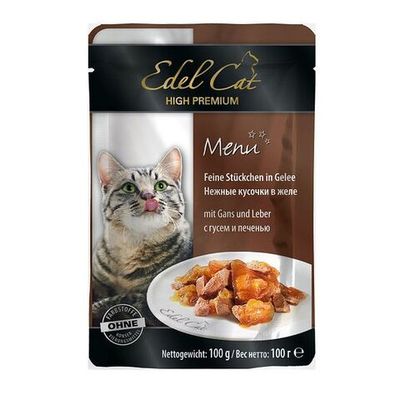 Эдель Кэт пауч 100г нежные кусочки в желе с гусем и печенью