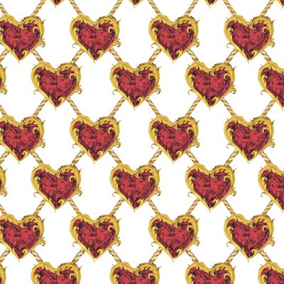рубиновые сердца в золоте акварельный паттерн