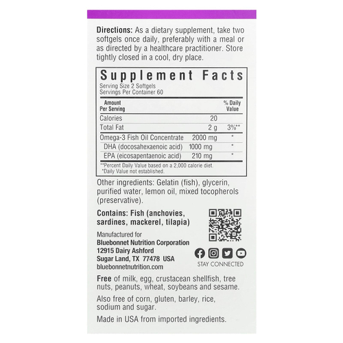 Bluebonnet Nutrition, Рыбий жир с омега-3, лимон, 120 мягких таблеток