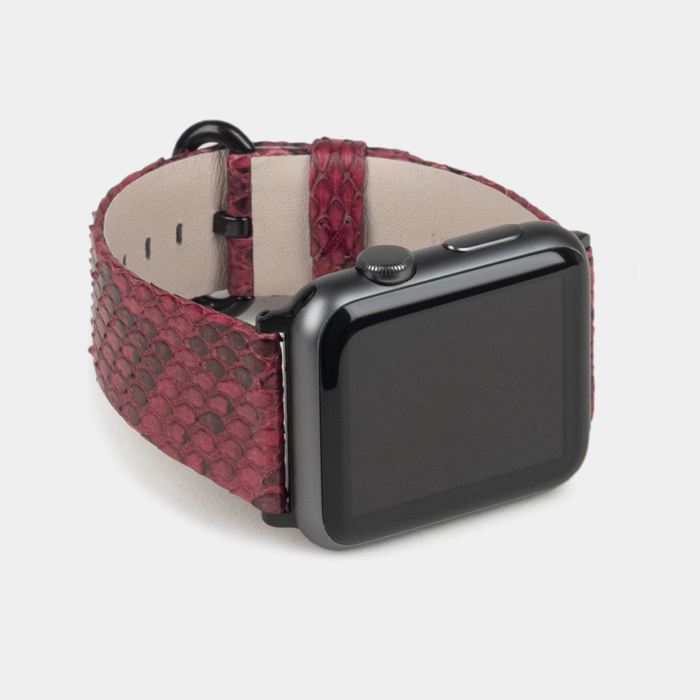 Ремешок для Apple Watch 44/45/46 mm из кожи питона, малинового цвета