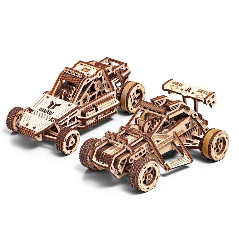 Набор из двух багги "Дорога ярости" от DROVO - Деревянный конструктор, сборная механическая модель, 3d пазл