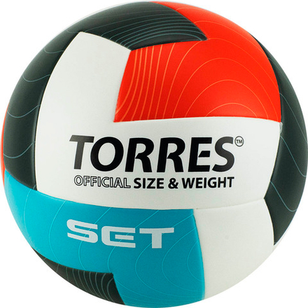 СЦ*Мяч волейбольный TORRES Set, V32045, р.5, синт.кожа (ТПУ), клееный, бут.кам, бело-оранж-серо-голубой