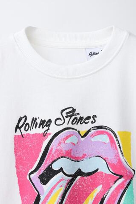 ZARA ФУТБОЛКА С ПРИНТОМ ROLLING STONES ©, БЕЛЫЙ