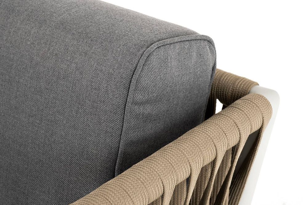 "Касабланка" диван 2-местный плетеный из роупа, каркас алюминий светло-серый (RAL7035) муар, роуп серо-коричневый 23мм, ткань серая 017