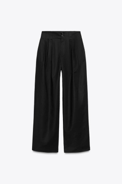 ZARA БРЮКИ С ЗАЩИПАМИ — ZW COLLECTION, ЧЕРНЫЙ