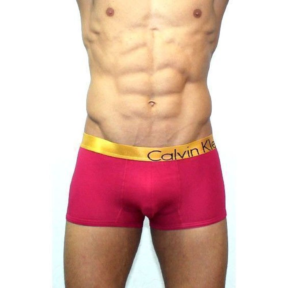 Мужские трусы боксеры бордовые с золотистой резинкой Calvin Klein Bold Boxer