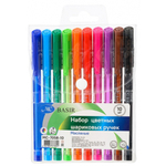 Набор цветных масляных шариковых ручек 10 штук, MC-Basir, цветной полупрозрачный корпус, наконечник 1 мм, неавтоматическая многоразовая, пулевидный стержень для письма