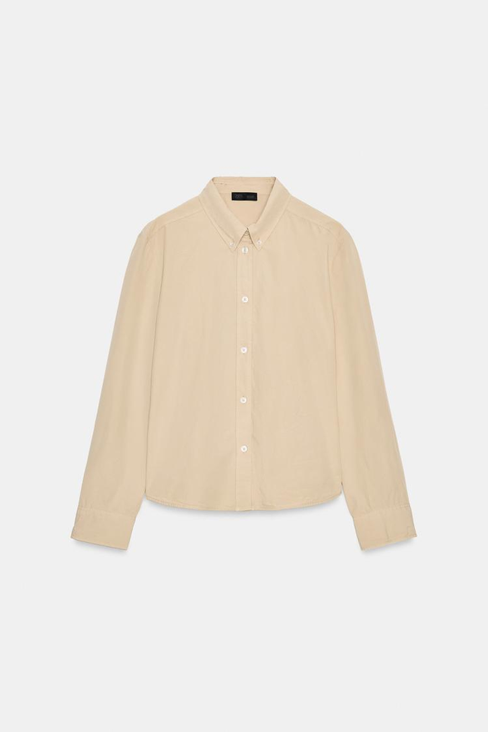 ZARA РУБАШКА ИЗ ВЫСТИРАННОГО ПОПЛИНА, БЕЖЕВЫЙ
