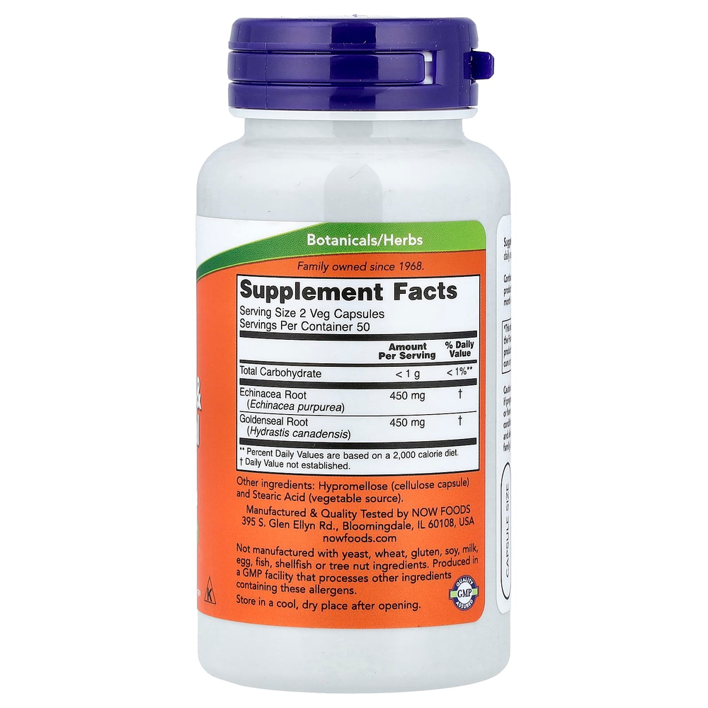 NOW Foods, эхинацея и корень желтокорня, 100 растительных капсул