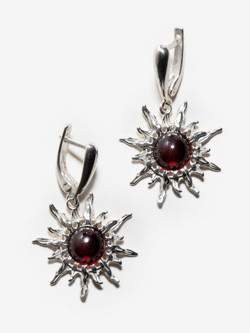 Серебряные серьги с цельным янтарем "Солнце", серебро 925 пробы