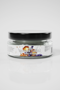 Натуральное твердое массажное масло SGAN с кокосовым воском и эфирными маслами "Янтарный мусс" для нежного ухода и расслабляющего массажа, для романтических вечеров с эффектом увлажнения для тела, 50 мл.