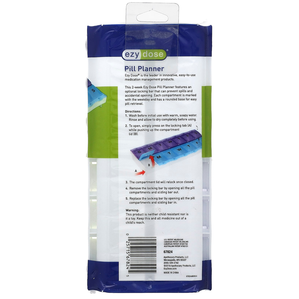 Ezy Dose, планатор таблеток на 2 недели, с замком, 2XL, 1 шт.