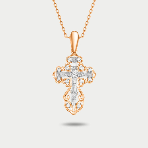 Крест православный из розового золота 585 пробы с фианитами (арт. 080452)