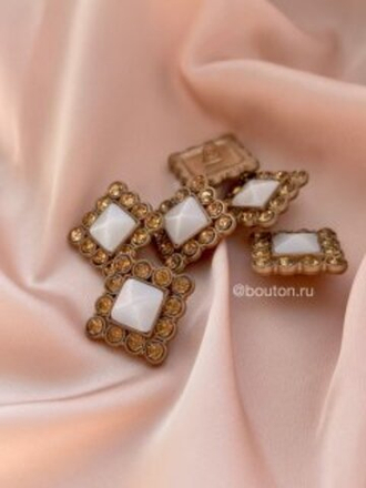 Пуговицы Стразы Золото Квадрат Перламутр Винтаж