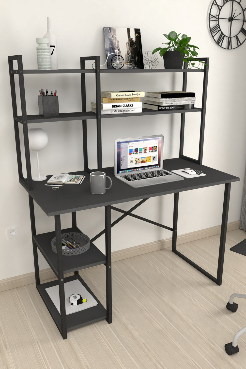 Стол письменный с настольной полкой 120х60 - антрацит