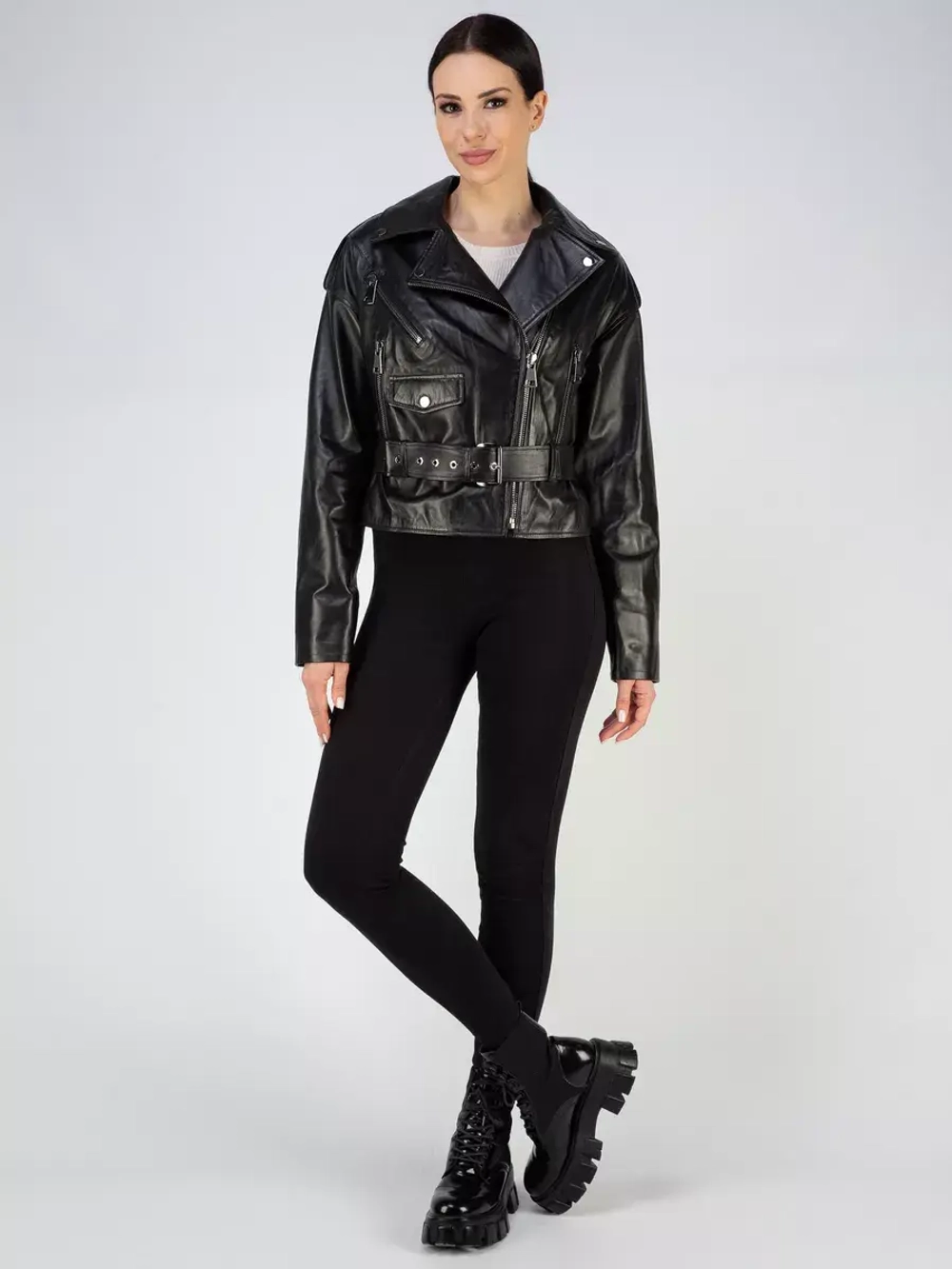 Кожаная куртка демисезонная косуха оверсайз