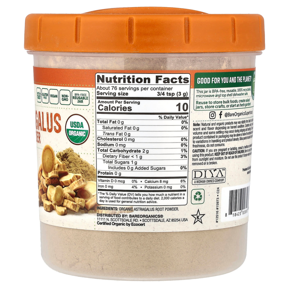BareOrganics, Органический порошок из корня астрагала, 227 г (8 унций)