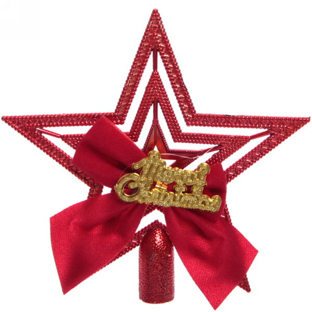Звезда на ёлку «Рождество» с бантом 9,5 см, Красный